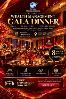 Singapore Global Network Menjadi Mitra Utama Gala Dinner Eksklusif Wealth Management, Membuka Kesempatan Sponsorship Meja dalam Jumlah Terbatas