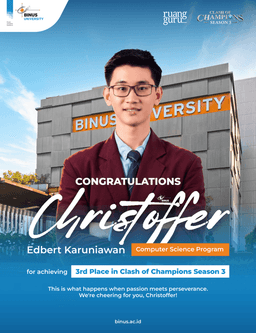 Mahasiswa BINUS UNIVERSITY Christoffer Edbert Tembus Top 3 Clash of Champions Season 3, Jadi Satu-satunya Wakil PTS